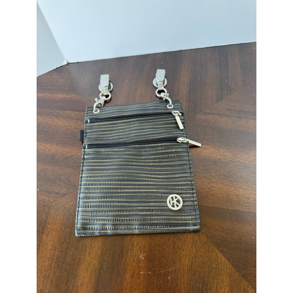 Hip Klips Gray Faux Leather Zipper Pouch Clip On Wallet Organizer Bag